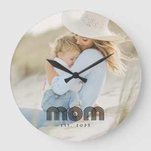 Mama hat modernes weißes Skriptfoto eingerichtet Große Wanduhr