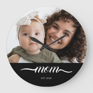 Mama hat modernes weißes Skriptfoto eingerichtet Große Wanduhr