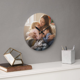Mama hat modernes weißes Skriptfoto erstellt Große Wanduhr