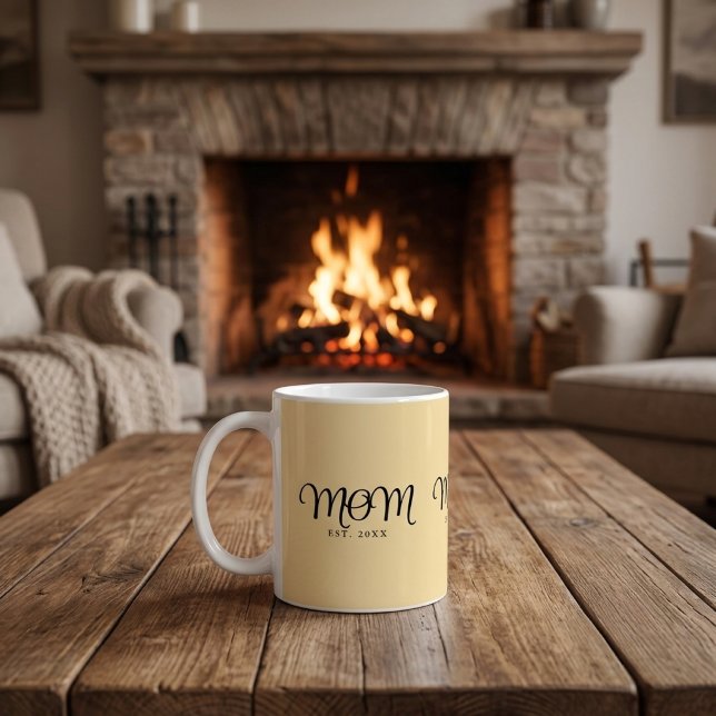 Mama hat neu gegründet Mutter Geschenk schwarze Sc Kaffeetasse (Mom Established New Mom Gift Black Script Coffee Mug)