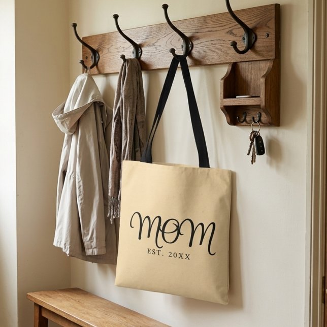 Mama hat neues Mama-Geschenk in schwarzer Schrift  (Mom Established New Mom Gift Black Script Tote Bag
)