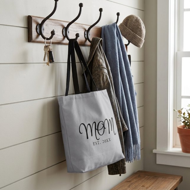 Mama hat neues Mama-Geschenk in schwarzer Schrift  (Mom Established New Mom Gift Black Script Tote Bag)
