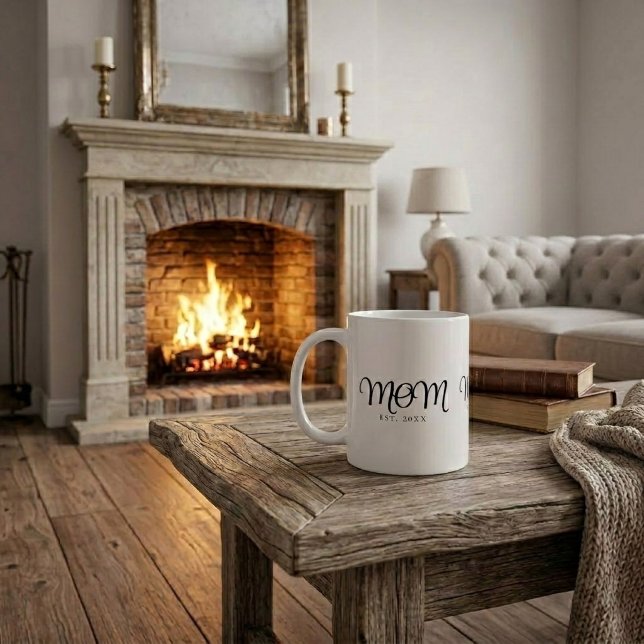 Mama hat neues Mama-Geschenk mit schwarzer Schrift Kaffeetasse (Mom Established New Mom Gift Black Script Coffee Mug)