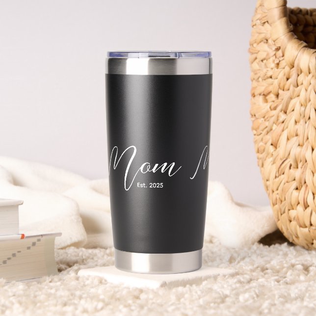 Mama hat neues Mama-Geschenk Schwarz Thermobecher (Wohnzimmer (gedreht))