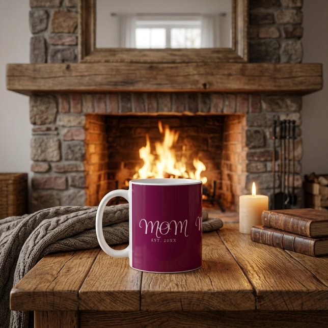 Mama hat neues Mama-Geschenk Weißes Skript Kaffeetasse (Mom Established New Mom Gift White Script Coffee Mug)