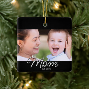 Mama hat Schwarz-Weiß-Schrift-Foto eingerichtet Keramikornament