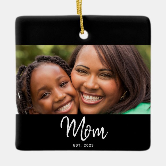 Mama hat Schwarz-Weiß-Schriftfoto eingerichtet Keramikornament (Vorderseite)