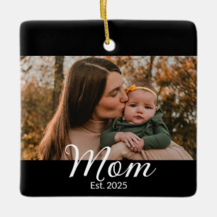 Mama hat Schwarz-Weiß-Schriftfoto eingerichtet Keramikornament
