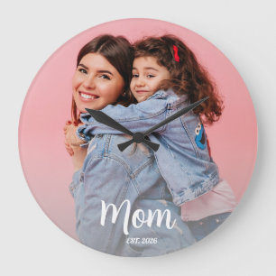 Mama hat Schwarz-Weiß-Script-Foto eingerichtet  Große Wanduhr