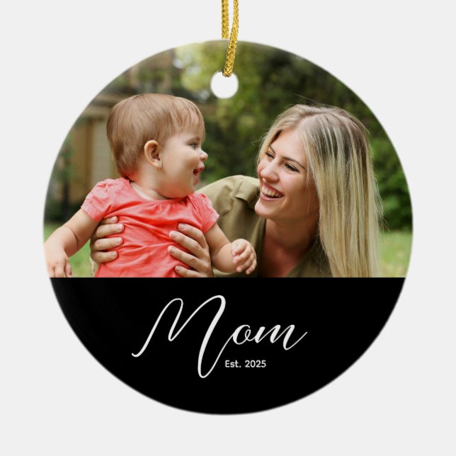 Mama hat Schwarz-Weiß-Script-Foto eingerichtet Keramik Ornament (Vorne)