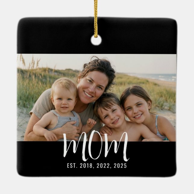 Mama hat Schwarz-Weiß-Script-Foto eingerichtet Keramikornament (Rückseite)