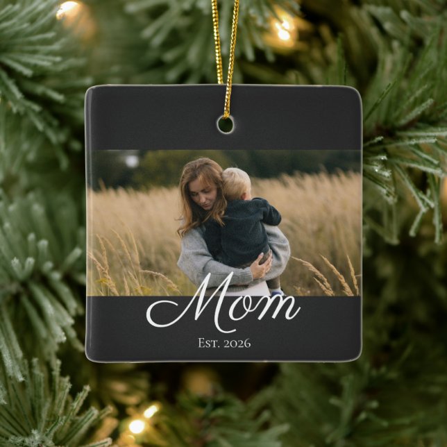 Mama hat Schwarz-Weiß-Script-Foto eingerichtet Keramikornament (Baum)