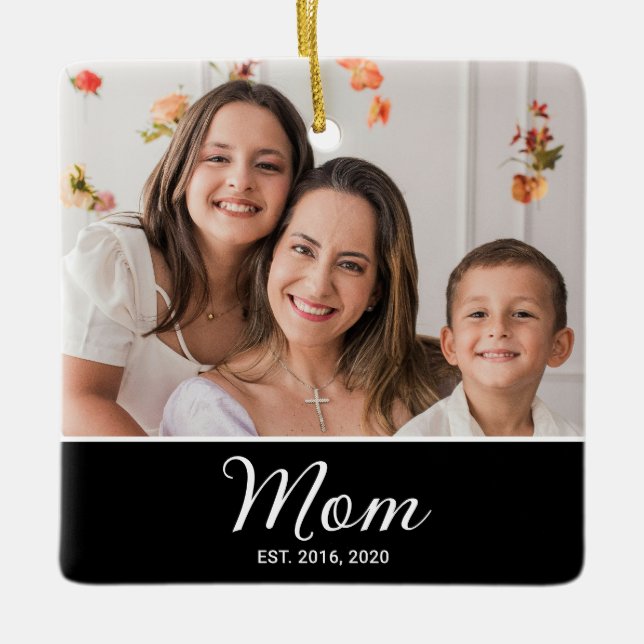 Mama hat Schwarz-Weiß-Script-Foto eingerichtet Keramikornament (Vorderseite)