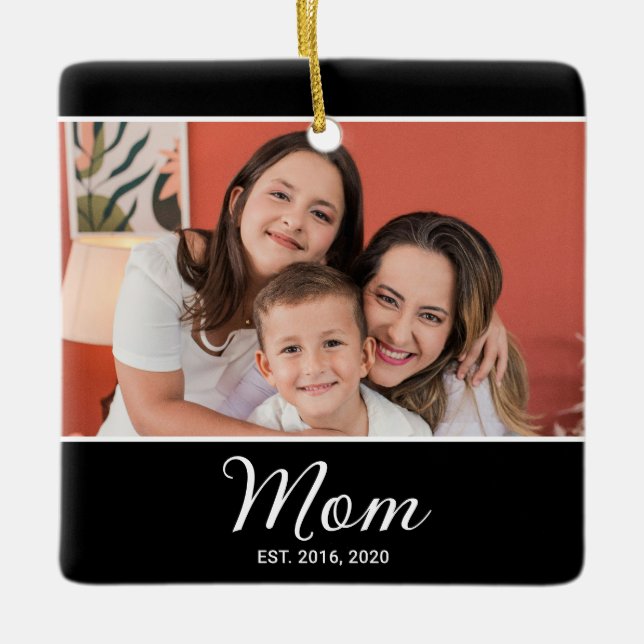 Mama hat Schwarz-Weiß-Script-Foto eingerichtet Keramikornament (Vorderseite)