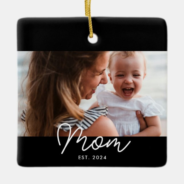 Mama hat Schwarz-Weiß-Script-Foto eingerichtet Keramikornament (Vorderseite)