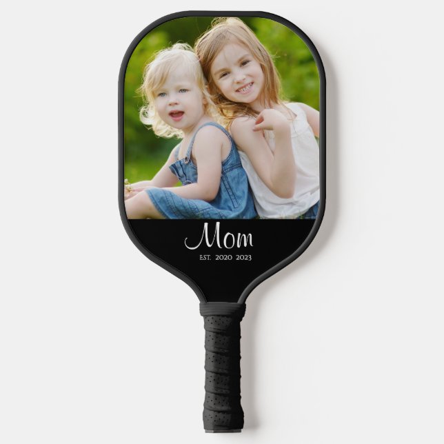 Mama hat Schwarz-Weiß-Script-Foto eingerichtet Pickleball Schläger (Vorderseite)