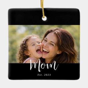 Mama hat schwarzes weißes Skript-Foto eingerichtet Keramikornament