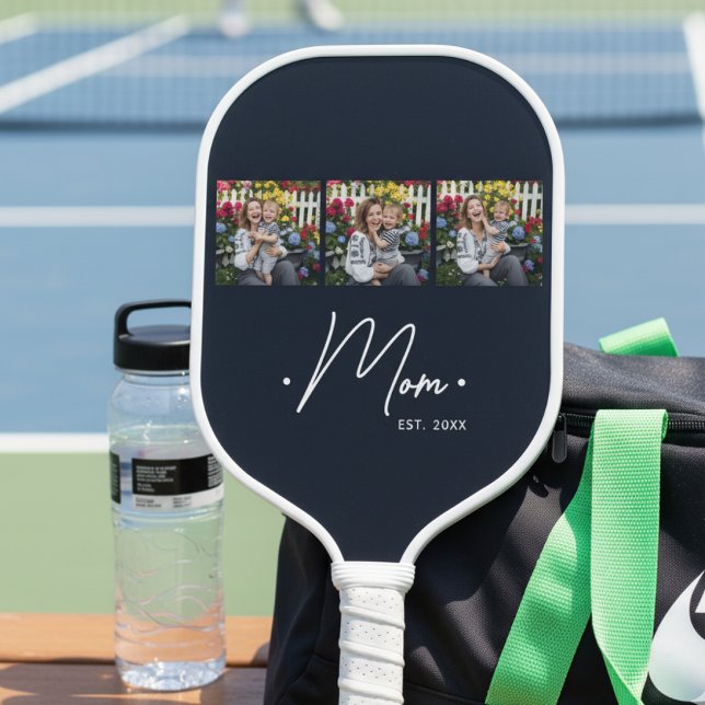 Mama hat Skript 3 Foto Schwarz eingerichtet Pickleball Schläger (Von Creator hochgeladen)