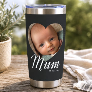 Mama hat Skript Herz Foto Schwarz eingerichtet Thermobecher