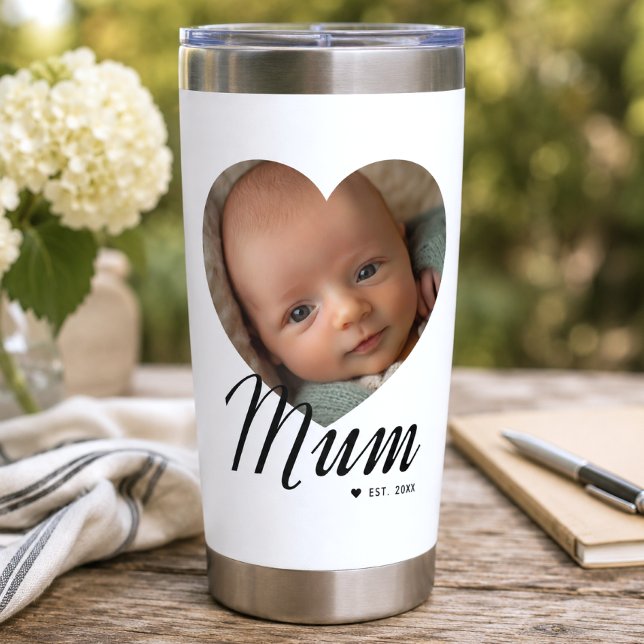 Mama hat Skript Herz Foto Weiß eingerichtet Thermobecher (Von Creator hochgeladen)