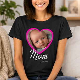 Mama hat Skript Pink Heart Foto Schwarz eingericht T-Shirt