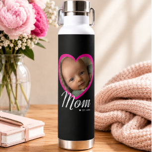Mama hat Skript Pink Herz Foto Schwarz erstellt Trinkflasche