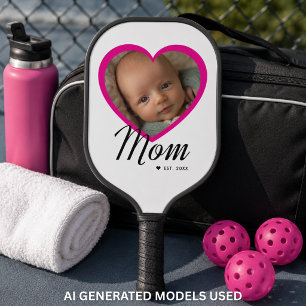 Mama hat Skript Pink Herz Foto Weiß erstellt Pickleball Schläger