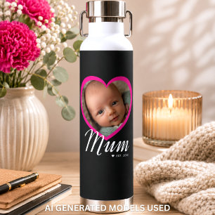 Mama hat Skript Rosa Herz Foto Schwarz eingerichte Trinkflasche