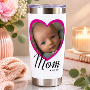Mama hat Skript Rosa Herz Foto Weiß erstellt Thermobecher