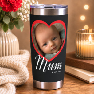 Mama hat Skript Rot Herz Foto Schwarz eingerichtet Thermobecher