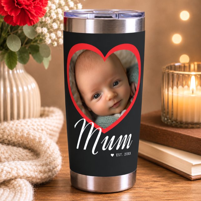 Mama hat Skript Rot Herz Foto Schwarz eingerichtet Thermobecher (Von Creator hochgeladen)