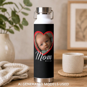 Mama hat Skript Rot Herz Foto Schwarz erstellt Trinkflasche