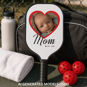 Mama hat Skript Rot Herz Foto Weiß eingerichtet Pickleball Schläger