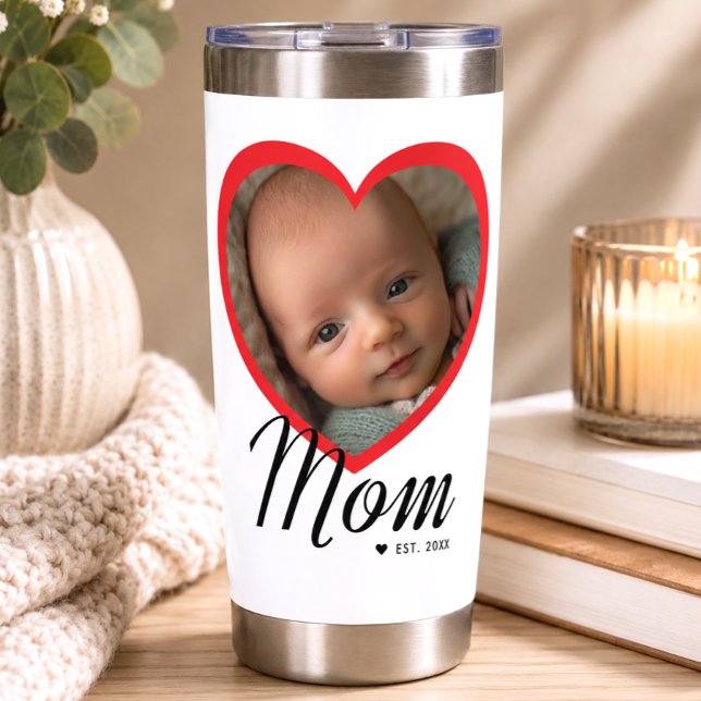 Mama hat Skript Rot Herz Foto Weiß eingerichtet Thermobecher (Von Creator hochgeladen)