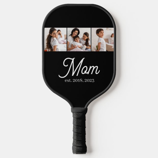 Mama hat Skript Schwarz 3 Foto Pickleball Schläger (Vorderseite)