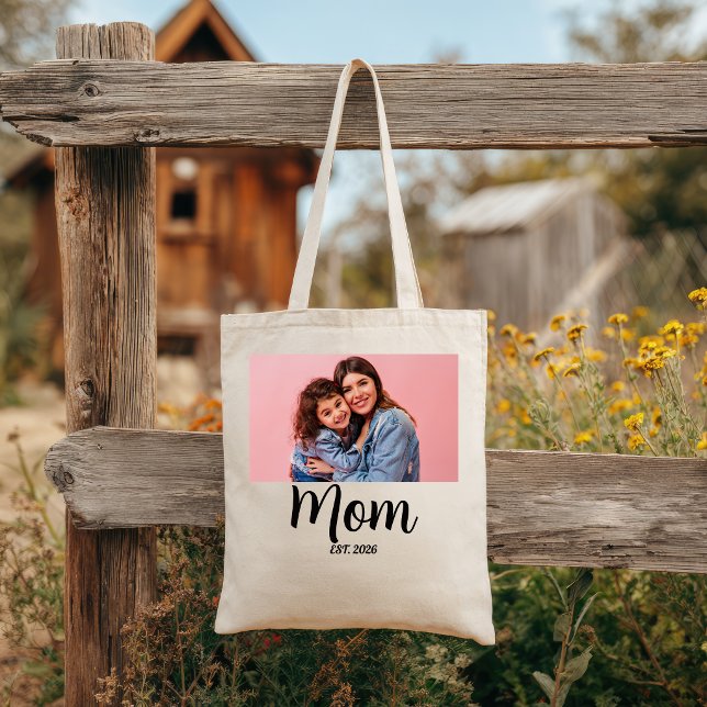 Mama hat Skript Schwarz Foto Muttertag Mum Tragetasche (Mom Established Script Black Photo Mothers Day Mum Tote Bag)