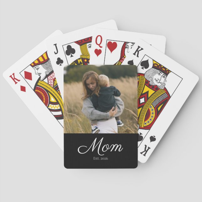 Mama hat Skript Schwarz Foto Spielkarten (Rückseite)