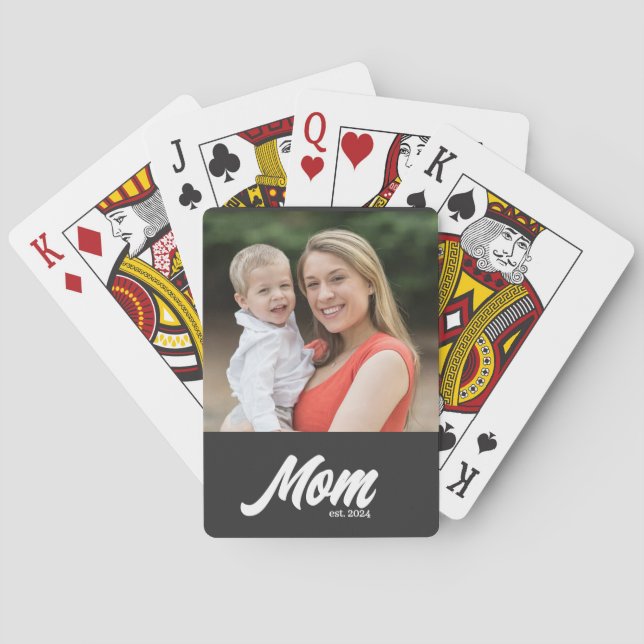 Mama hat Skript Schwarz Foto Spielkarten (Rückseite)