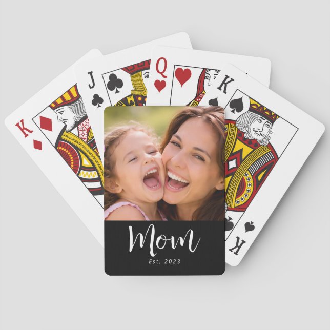 Mama hat Skript Schwarz Foto Spielkarten (Rückseite)