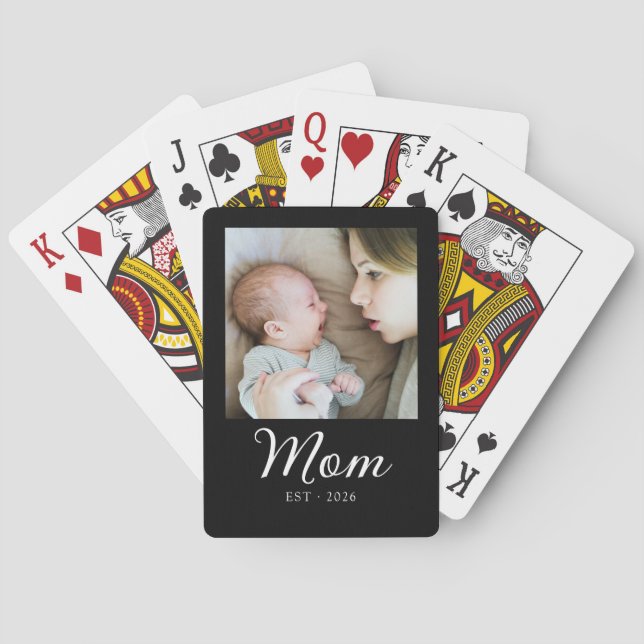 Mama hat Skript Schwarz Foto Spielkarten (Rückseite)