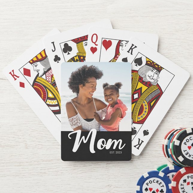 Mama hat Skript Schwarz Foto Spielkarten (Mom Established Script Black Photo Poker Cards )