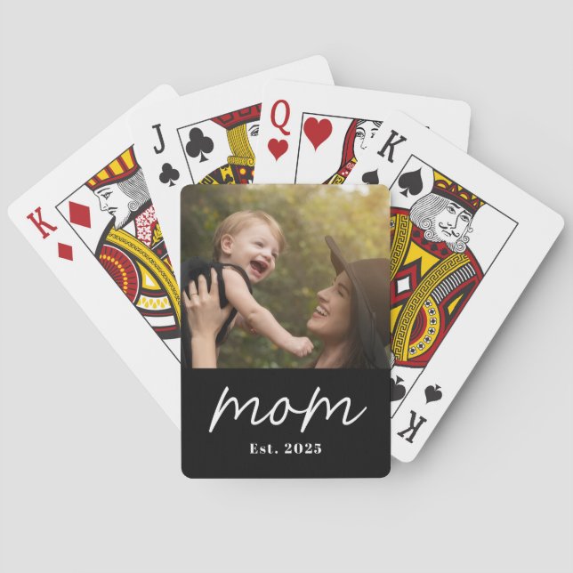 Mama hat Skript Schwarz Foto Spielkarten (Rückseite)