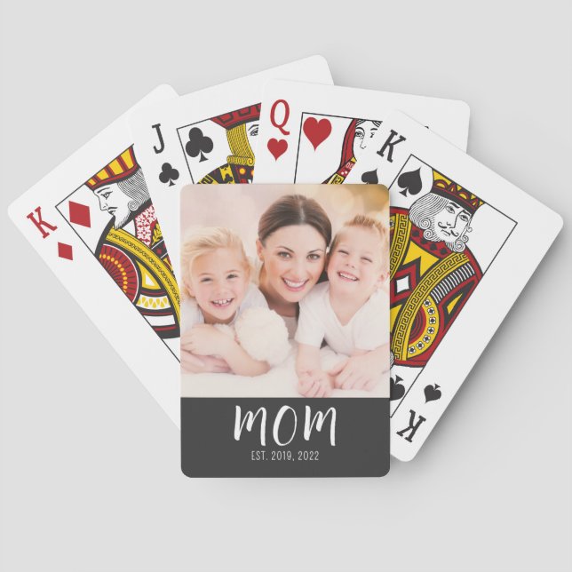 Mama hat Skript Schwarz Foto Spielkarten (Rückseite)