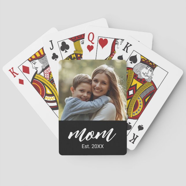 Mama hat Skript Schwarzes Foto Spielkarten (Rückseite)