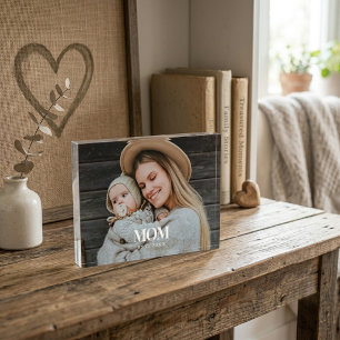 Mama hat Weiß-Typografie-Foto-Geschenk gegründet Fotoblock