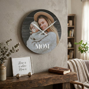 Mama hat Weiße-Typografie-Foto-Geschenk gegründet Runde Wanduhr