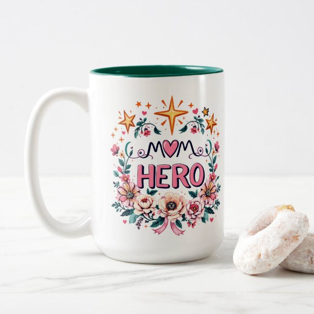 Mama Heldin Zweifarbige Tasse (Mit Donut)