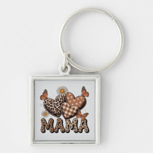 Mama Herz Leopardenprint Silber Schlüsselanhänger