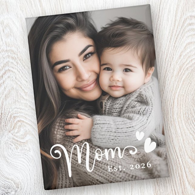 Mama-Herz-Overlay-Foto Magnet (Mom est year hearts overlay photo magnet)