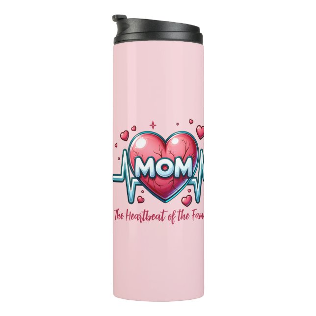 Mama Herzschlag der Familie mit rotem Herzen Thermosbecher (Nach rechts gedreht)